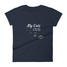 Load image into Gallery viewer, Funny Cat Women's Short Sleeve T-Shirt, My Cats Let Me Sleep On Their Bed