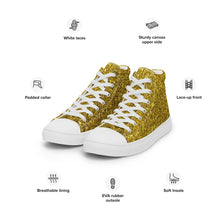Load image into Gallery viewer, Men’s Gold Glitter Print high top canvas shoes, Gold Glitter Fashion Sneakers, Shoe Lover Gift