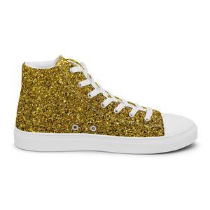 Men’s Gold Glitter Print high top canvas shoes, Gold Glitter Fashion Sneakers, Shoe Lover Gift