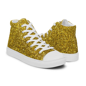 Men’s Gold Glitter Print high top canvas shoes, Gold Glitter Fashion Sneakers, Shoe Lover Gift