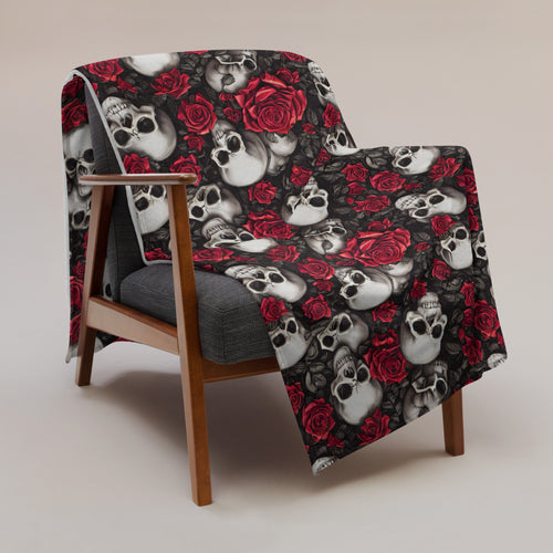 Skulls and Roses Throw Blanket