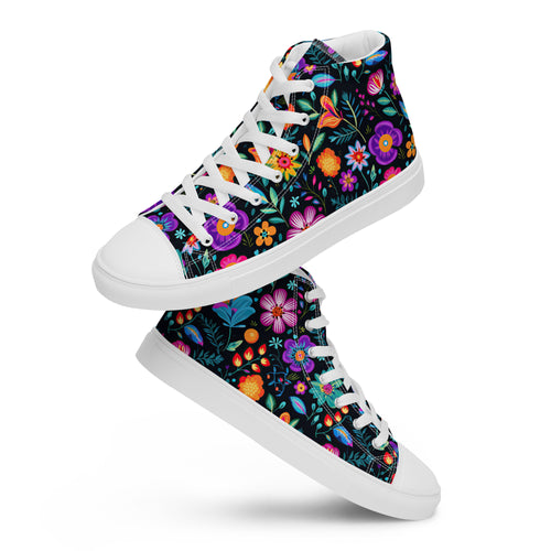 Women’s Mexican Flowers high top canvas shoes, Floral Design High Top Sneakers, Shoe Gift