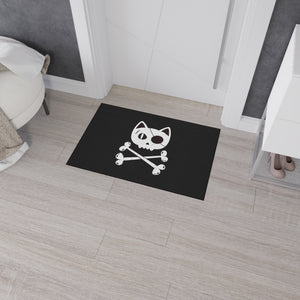 Black Heavy Duty Floor Mat  featuring Pirate Cat Skull and Crossbones, Pirate Flag Deck Mat