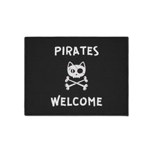 Load image into Gallery viewer, Black Heavy Duty Floor Mat, Pirate Cat Skull and Crossbones Flag Door Mat