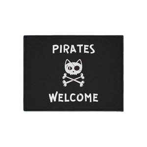 Black Heavy Duty Floor Mat, Pirate Cat Skull and Crossbones Flag Door Mat