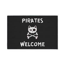 Load image into Gallery viewer, Black Heavy Duty Floor Mat, Pirate Cat Skull and Crossbones Flag Door Mat