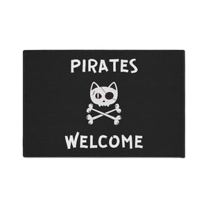 Black Heavy Duty Floor Mat, Pirate Cat Skull and Crossbones Flag Door Mat