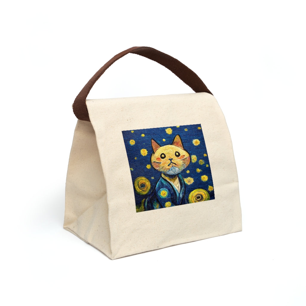 Cat Van Gogh Canvas Lunch Bag With Strap,  Funny Cat Lunch Bag,  Gift For Artist, Small Utility Bag