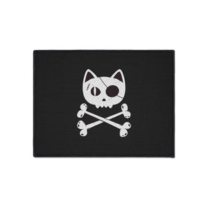 Black Heavy Duty Floor Mat  featuring Pirate Cat Skull and Crossbones, Pirate Flag Deck Mat