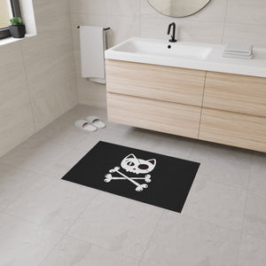 Black Heavy Duty Floor Mat  featuring Pirate Cat Skull and Crossbones, Pirate Flag Deck Mat