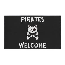 Load image into Gallery viewer, Black Heavy Duty Floor Mat, Pirate Cat Skull and Crossbones Flag Door Mat