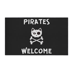 Black Heavy Duty Floor Mat, Pirate Cat Skull and Crossbones Flag Door Mat