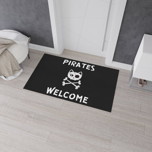 Black Heavy Duty Floor Mat, Pirate Cat Skull and Crossbones Flag Door Mat