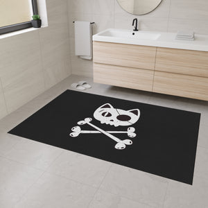 Black Heavy Duty Floor Mat  featuring Pirate Cat Skull and Crossbones, Pirate Flag Deck Mat