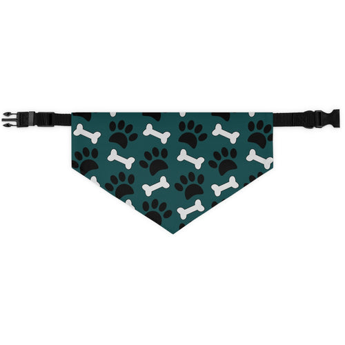 Smoke Green with paw prints and bones Pet Bandana Collar, Dark Green Dog Bandana