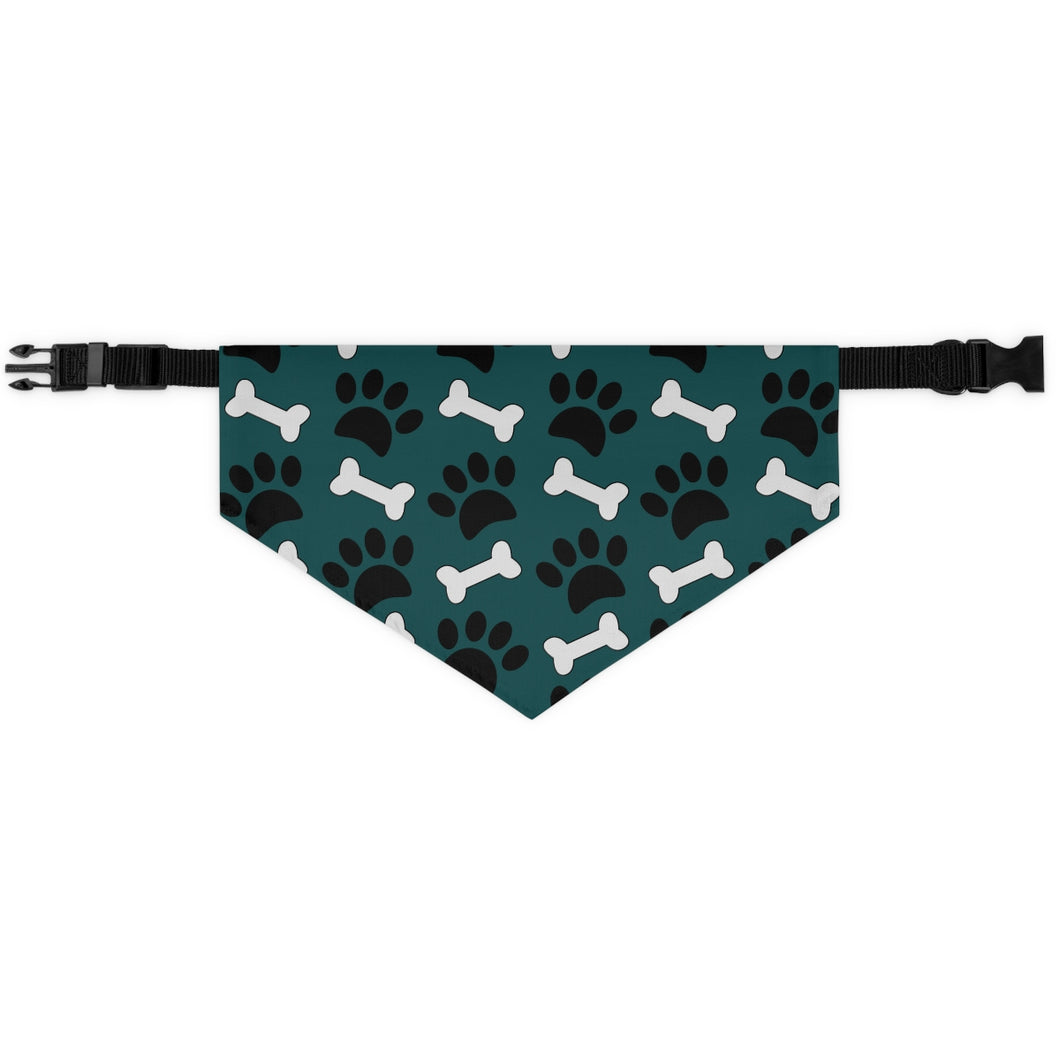 Smoke Green with paw prints and bones Pet Bandana Collar, Dark Green Dog Bandana