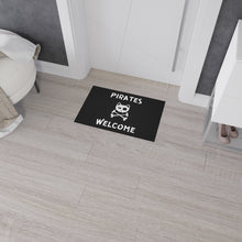 Load image into Gallery viewer, Black Heavy Duty Floor Mat, Pirate Cat Skull and Crossbones Flag Door Mat