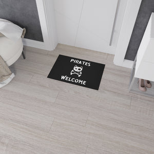 Black Heavy Duty Floor Mat, Pirate Cat Skull and Crossbones Flag Door Mat