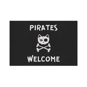 Black Heavy Duty Floor Mat, Pirate Cat Skull and Crossbones Flag Door Mat