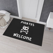 Load image into Gallery viewer, Black Heavy Duty Floor Mat, Pirate Cat Skull and Crossbones Flag Door Mat