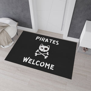 Black Heavy Duty Floor Mat, Pirate Cat Skull and Crossbones Flag Door Mat