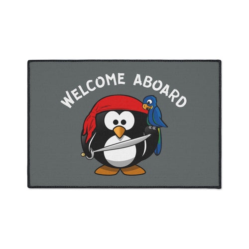 Welcome Aboard Heavy Duty Floor Mat, Pirate Penguin Nautical Deck Mat