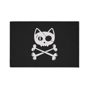 Black Heavy Duty Floor Mat  featuring Pirate Cat Skull and Crossbones, Pirate Flag Deck Mat