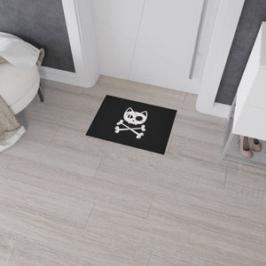 Black Heavy Duty Floor Mat  featuring Pirate Cat Skull and Crossbones, Pirate Flag Deck Mat