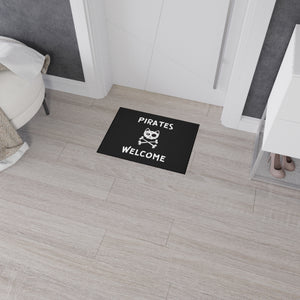 Black Heavy Duty Floor Mat, Pirate Cat Skull and Crossbones Flag Door Mat