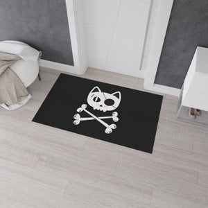 Black Heavy Duty Floor Mat  featuring Pirate Cat Skull and Crossbones, Pirate Flag Deck Mat