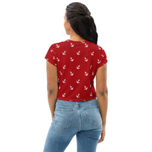 Load image into Gallery viewer, Nautical Anchors All-Over Print Red Crop Tee