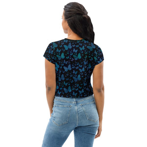 Blue Butterflies Crop Tee