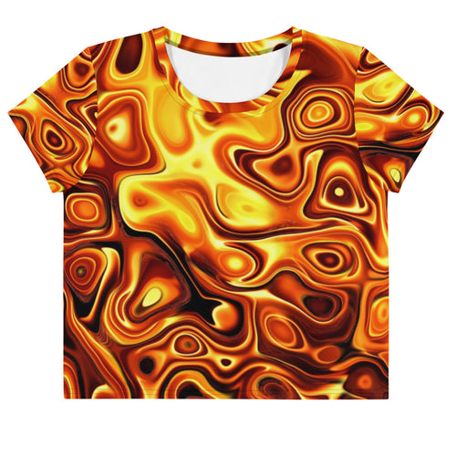 Abstract Liquid Gold All-Over Print Crop Tee, Fashion Crop T-shirt