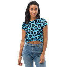 Load image into Gallery viewer, Blue Leopard Print All-Over Print Crop Tee