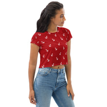 Load image into Gallery viewer, Nautical Anchors All-Over Print Red Crop Tee