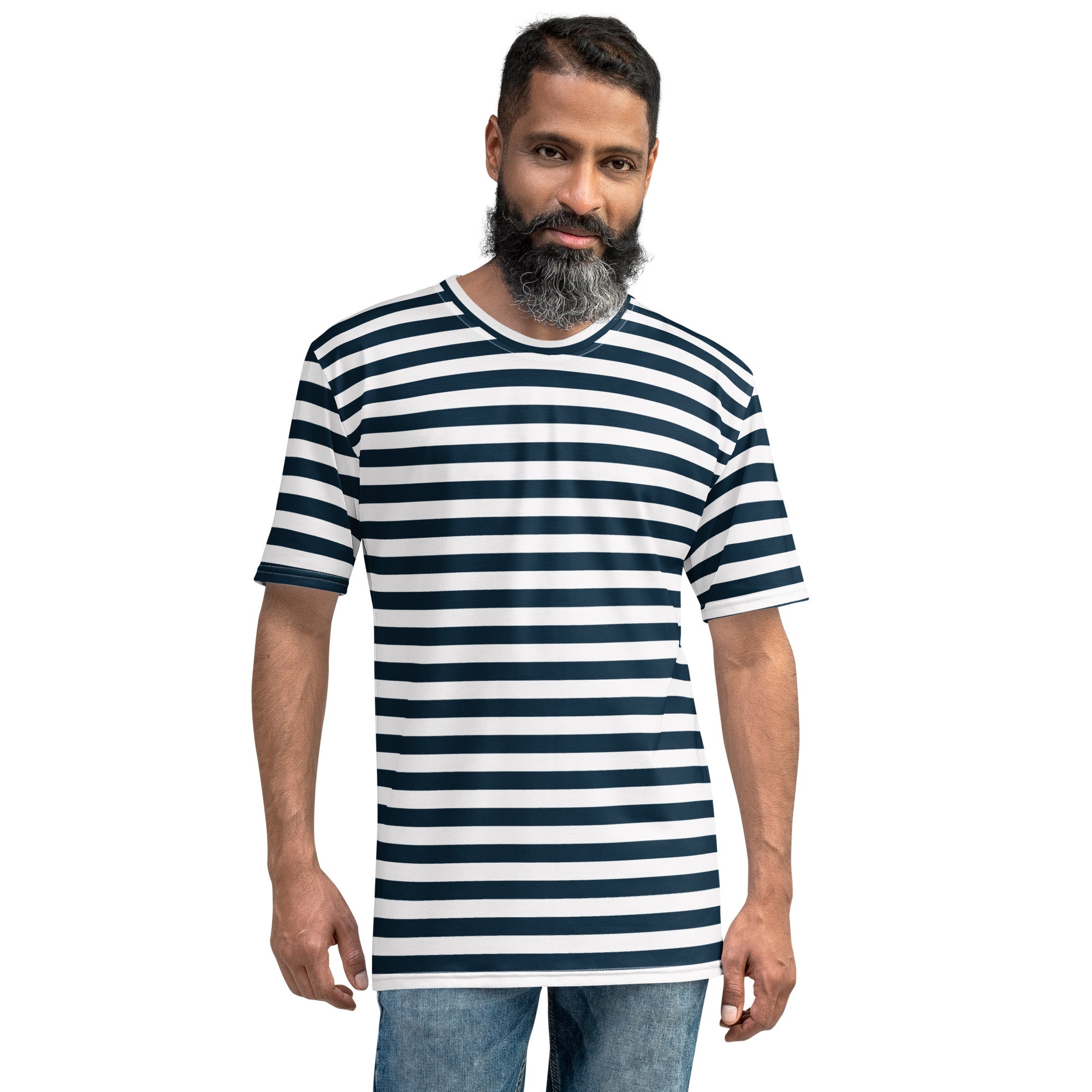 Blue and White Stripes Men's T-Shirt, Nautical Theme Shirt, Boat Gift, Sailing Shirt M
