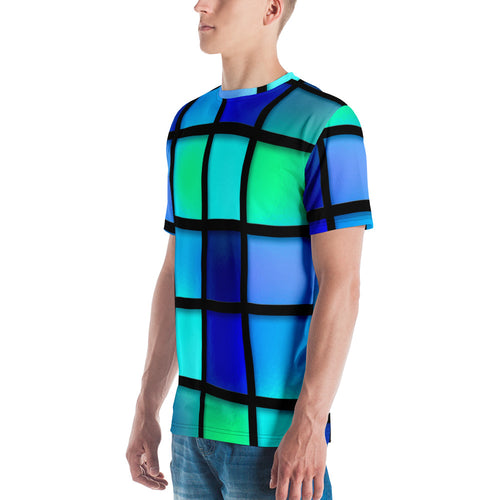 Blue Squares Pattern Men's All Over Print T-shirt