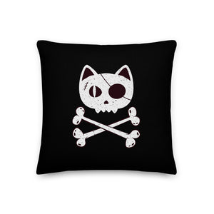 Pirate Cat Skull and Crossbones Premium Throw Pillow, Boat Pillow, Sailing Pillow