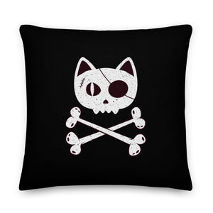 Pirate Cat Skull and Crossbones Premium Throw Pillow, Boat Pillow, Sailing Pillow