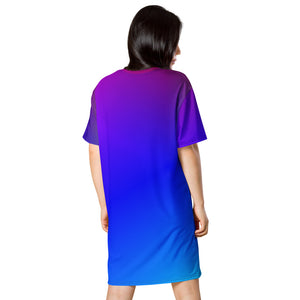 Blue Violet Gradient T-shirt dress, Vibrant Gradient Print, T-Shirt Dress Gift For Her