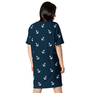 Blue Nautical Print T-shirt dress