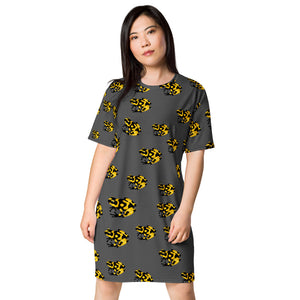 Poison Arrow Frog T-shirt dress, Black and Yellow Frog Print