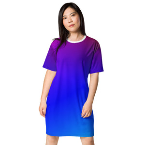 Blue Violet Gradient T-shirt dress, Vibrant Gradient Print, T-Shirt Dress Gift For Her