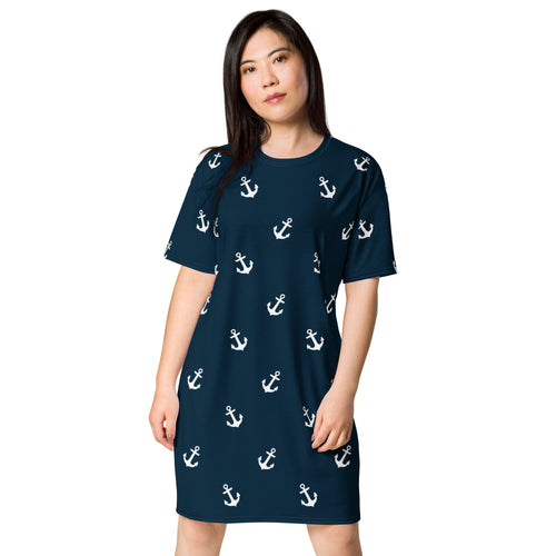 Blue Nautical Print T-shirt dress