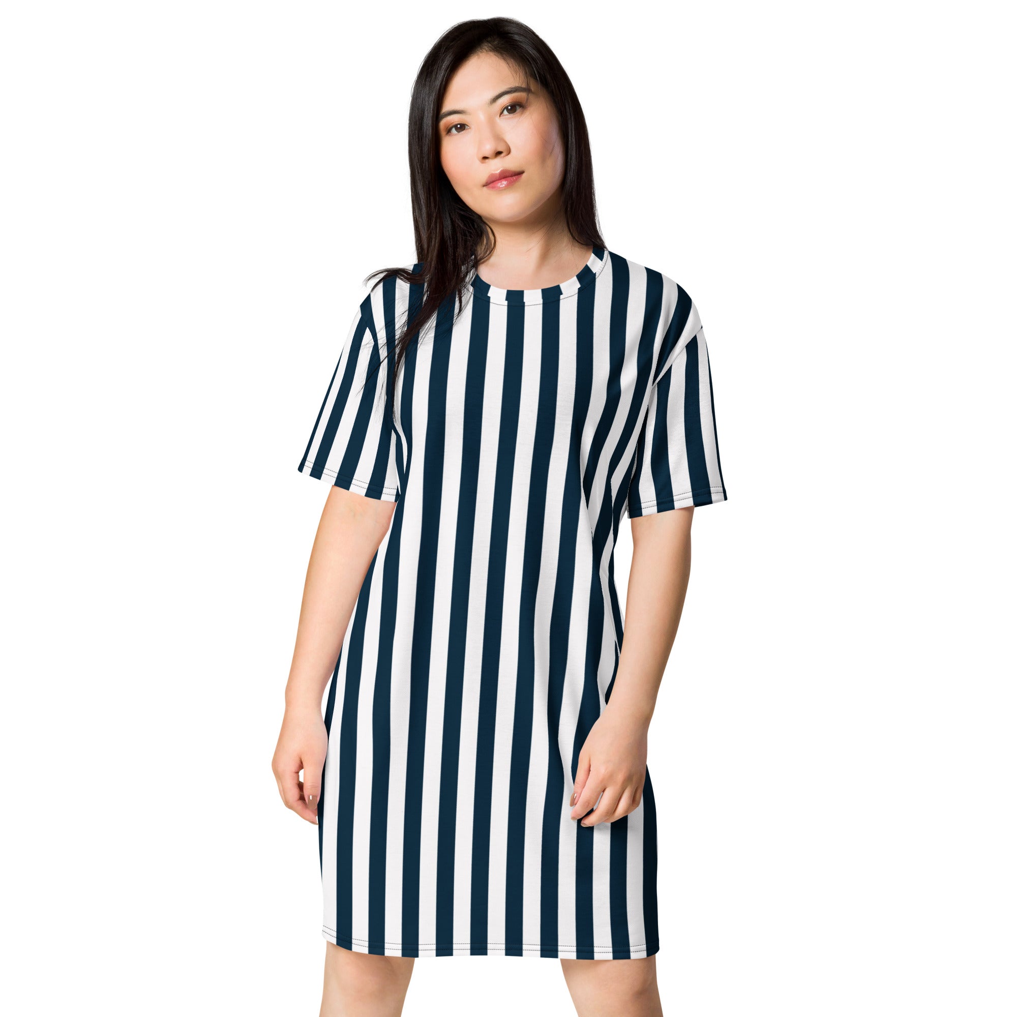 Blue And White Stripes T-shirt dress, Beach Cover Up, Bikini Cover Up, XS