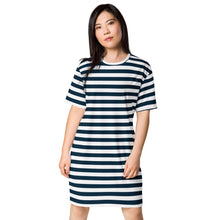 Load image into Gallery viewer, Blue and White Horizontal Stripes T-shirt dress, Nautical T-shirt dress