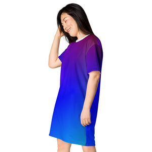 Blue Violet Gradient T-shirt dress, Vibrant Gradient Print, T-Shirt Dress Gift For Her