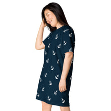 Load image into Gallery viewer, Blue Nautical Print T-shirt dress