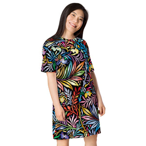 Abstract Floral Print T-shirt dress, T-Shirt Dresses, Fashion T-Shirt Dresses, Gift For Her