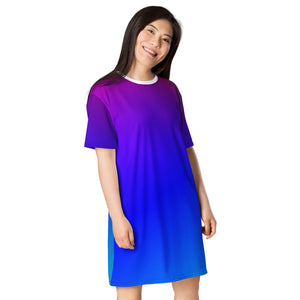 Blue Violet Gradient T-shirt dress, Vibrant Gradient Print, T-Shirt Dress Gift For Her